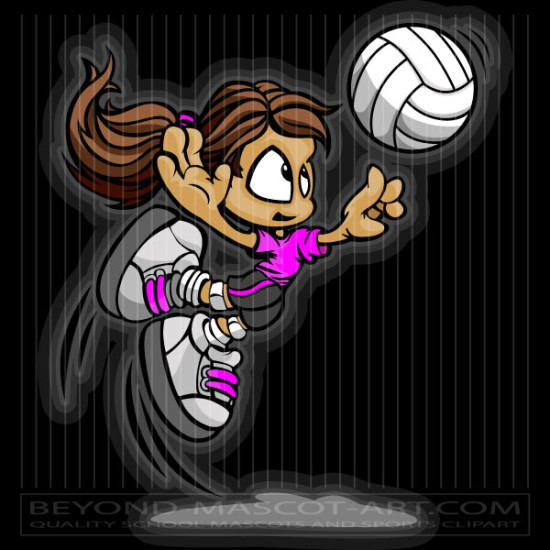 Girl Volleyball Spike cartoon Vector volleyball Image