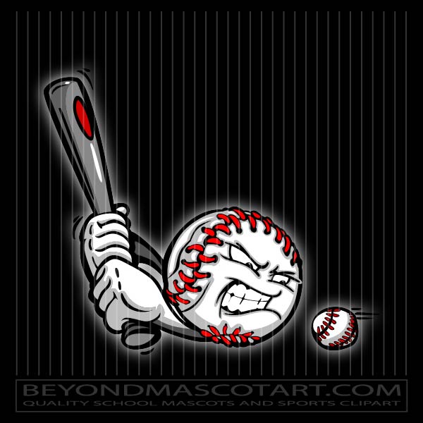 Cartoon Baseball With Bat - Vector Baseball Image | EPS JPG AI PNG